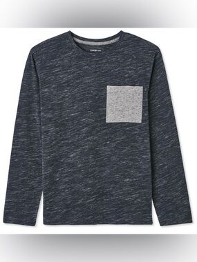 Boys Long-Sleeve Pocket T-Shirt - Navy Blue & Grey